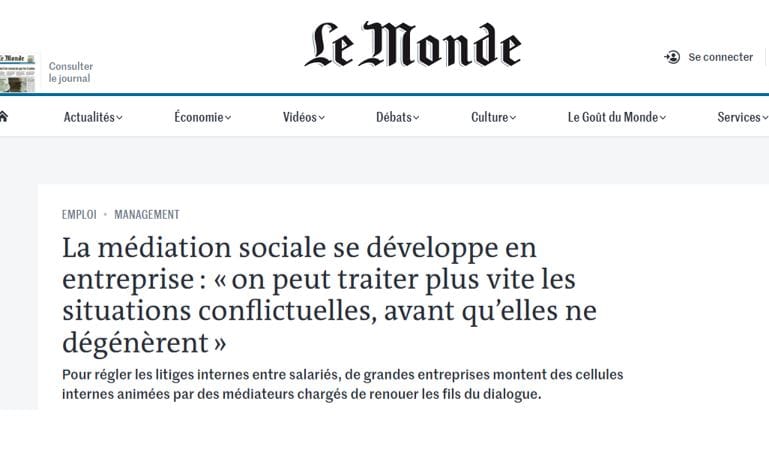 Article du Monde : La médiation sociale se développe en entreprise.
