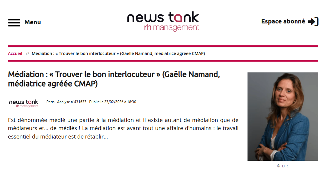 Médiation en conflit individuel de travail : « Trouver le bon interlocuteur »