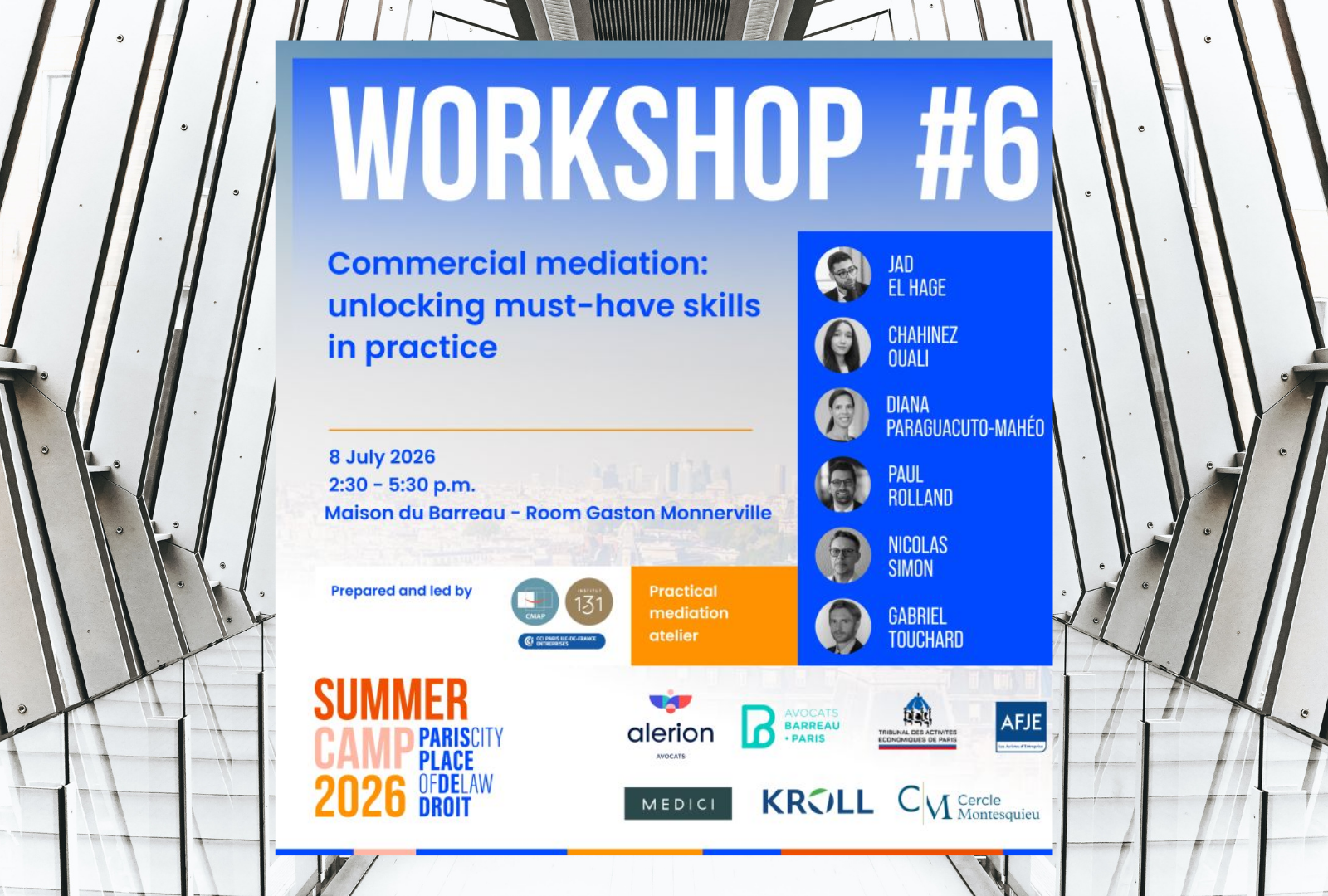 ATELIER | Paris Place de Droit Summer Camp 2026 – Commercial mediation: unlocking must-have skills in practice